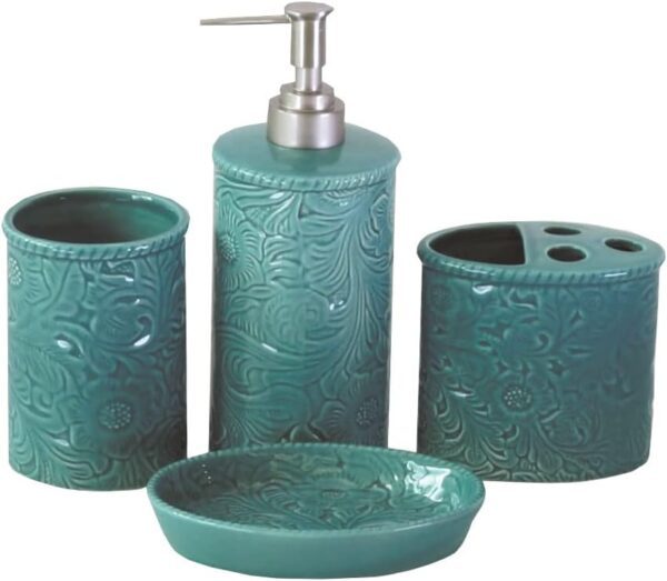 HiEnd Accents Savannah 4 Piece Ceramic Bathroom Countertop Set with Soap Lotion Dispenser