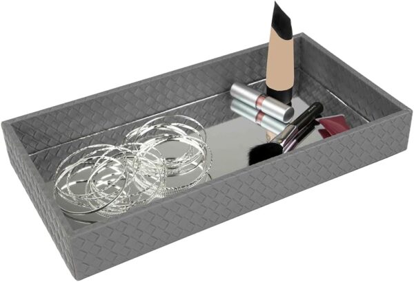 Home Basics Decorative Leather Bath Vanity Tray with Mirror