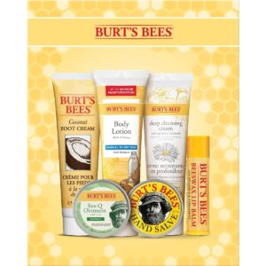 Brand Burt's Bees Item Form Cream Skin Type All Color WHITE Product Benefits Cleansing,Nourishing About this item BODY CARE ESSENTIALS: This Burt’s Bees travel set comes with Coconut Foot Cream, Milk & Honey Body Lotion, Soap Bark & Chamomile Cleansing Cream, Res-Q Ointment, Hand Salve and Beeswax Lip Balm TIMELESS FAVORITES: Our all-time greats come together in this trial-size gift set, making it perfect for a birthday gift or special gesture just because NATURAL ORIGIN INGREDIENTS: Formulated with gentle, nourishing and natural ingredients like coconut oil, milk, honey, grapeseed oil, beeswax and more CONVENIENT TRAVEL SIZE: This Burt’s Bees travel set is great to keep in your purse, car, or carry-on bag, so you can take natural body care wherever you go SAFE, GENTLE AND EFFECTIVE: Burt’s Bees proudly crafts our products with natural origin ingredients, formulated without parabens, phthalates, petrolatum or SLS